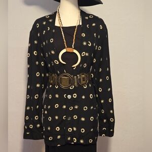 Silk Long Sleeve Geometric Print Silk Jacket